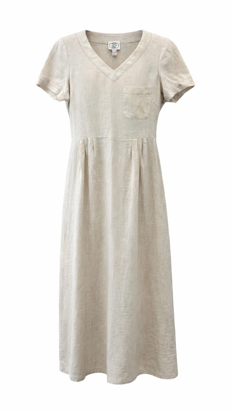 Laura Ashley Cream Linen V‑Neck Midi Dress